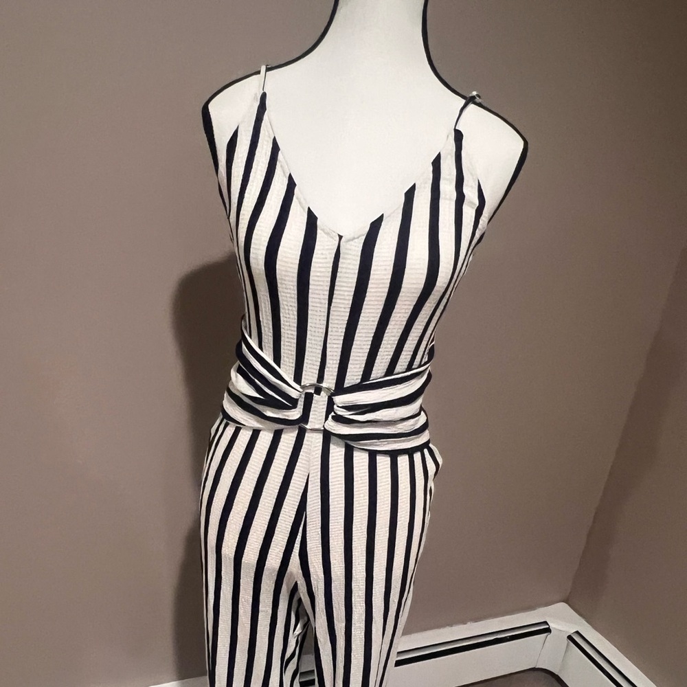Black-and-white striped jumpsuit